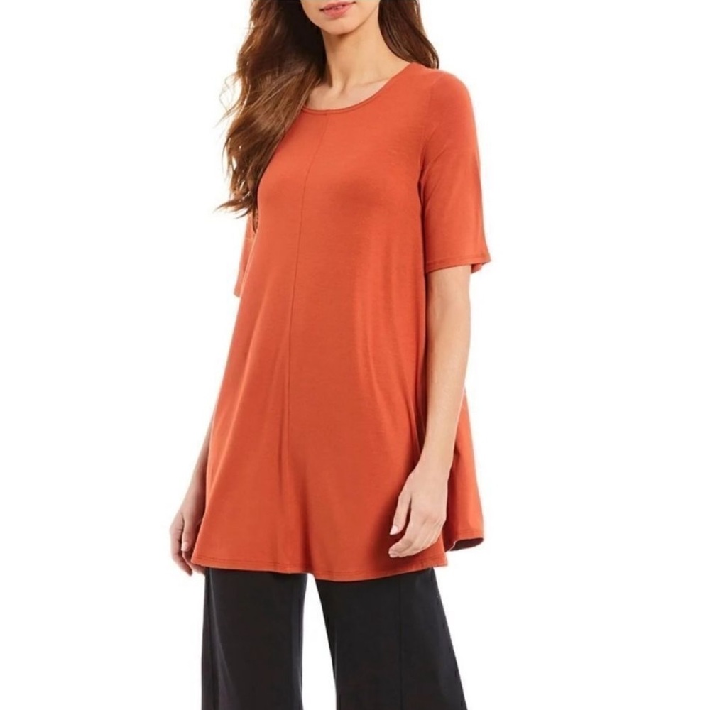 EILEEN FISHER Rust/Burnt Orange short sleeve viscose jersey top